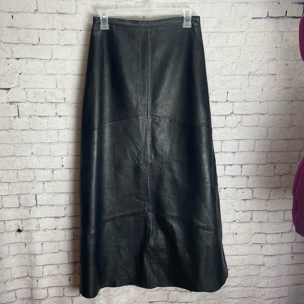 Vintage Yvonne Marie Black Lamb Leather full length skirt size 4